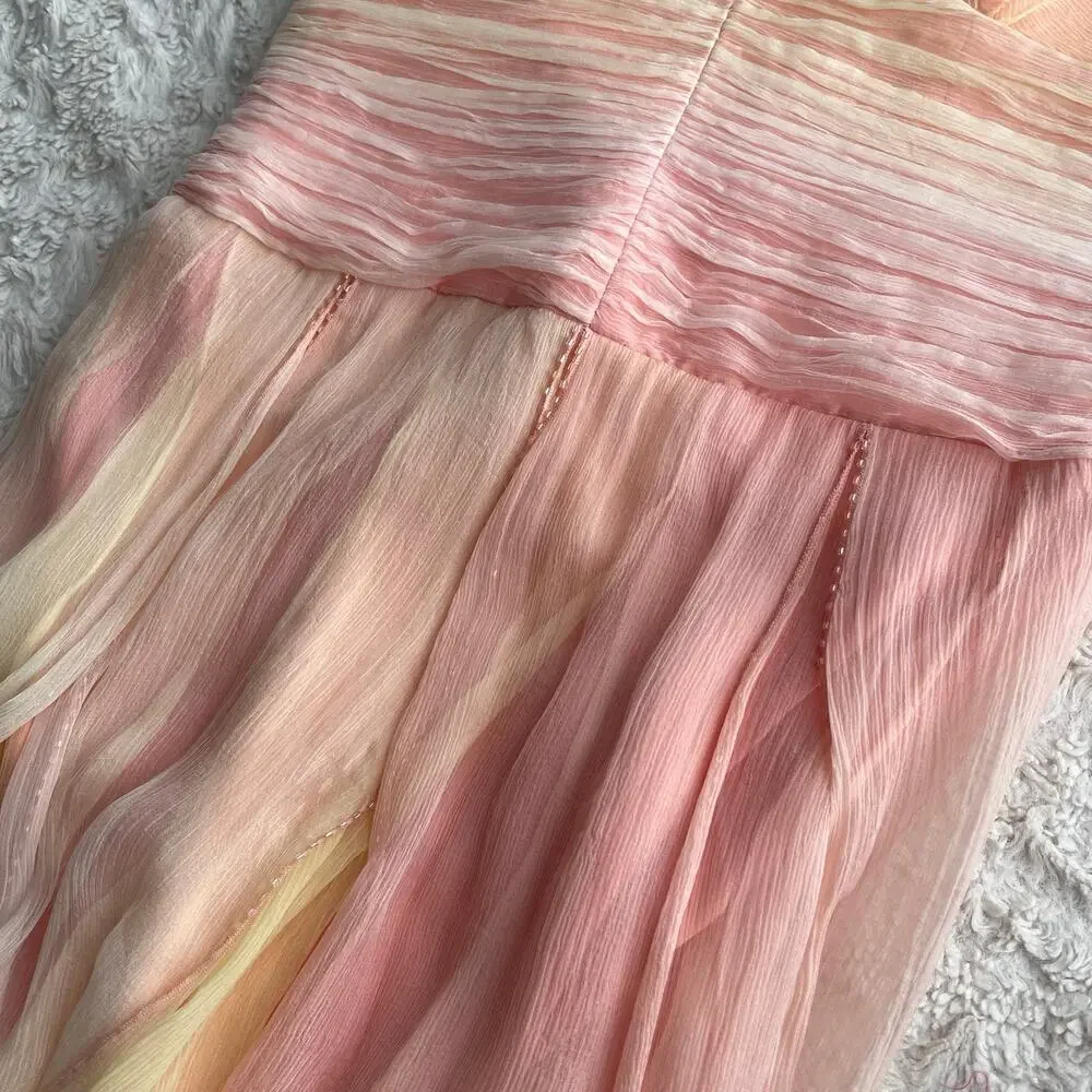 Laundry by Shelli Segal silk beaded halter‎ dress prom cocktail pastel peach 6 - Picture 10 of 15